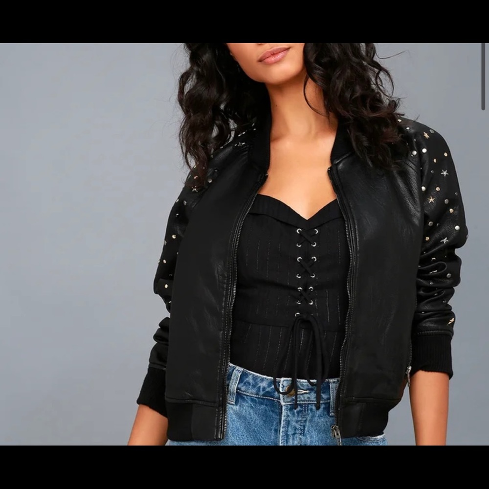 Blank NYC - Starry Eyed Black Vegan Leather Studded Bomber Jacket